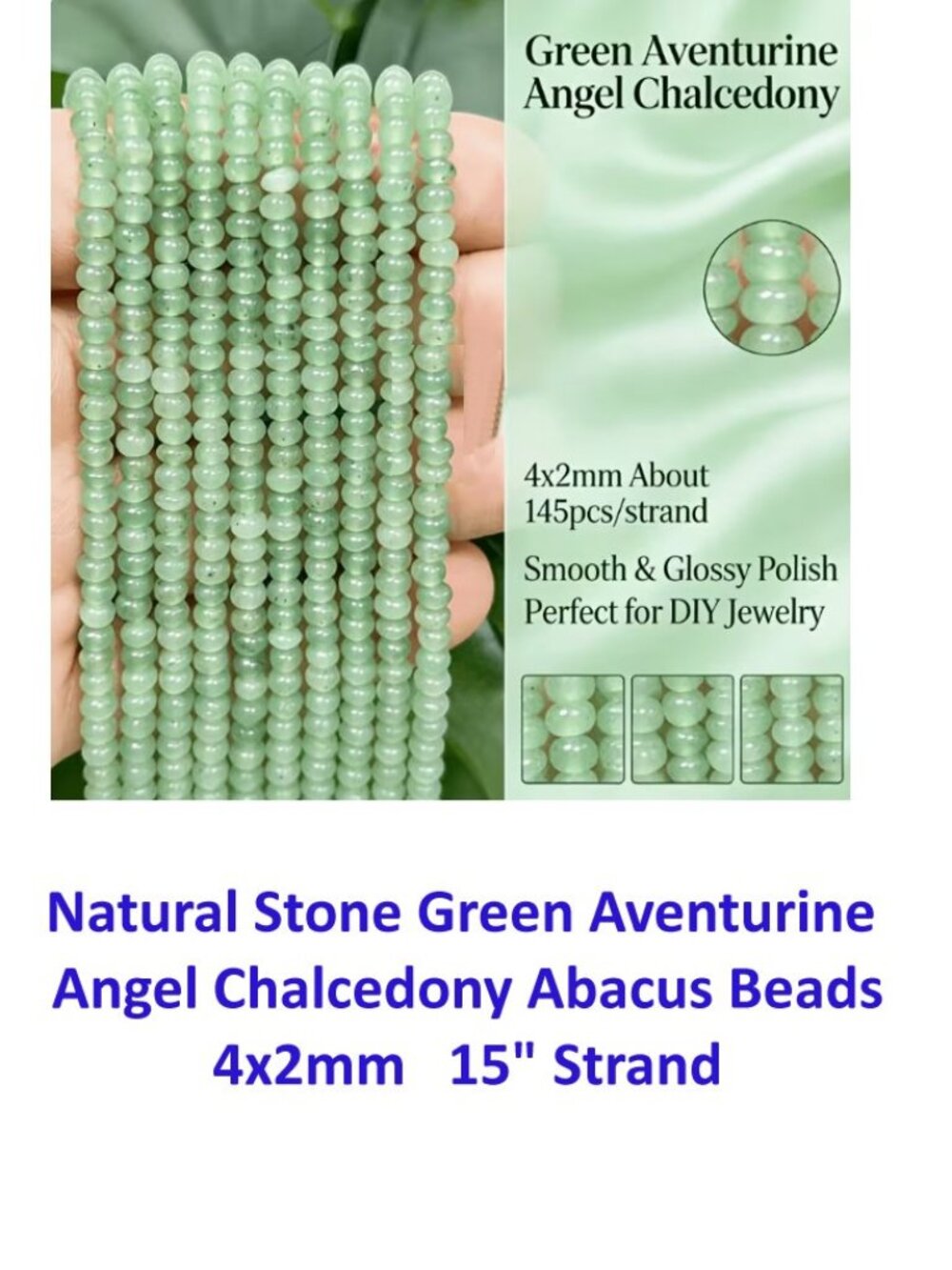Natural Stone Green Aventurine Angel Chalcedony Abacus Beads 4x2mm 15" Strand